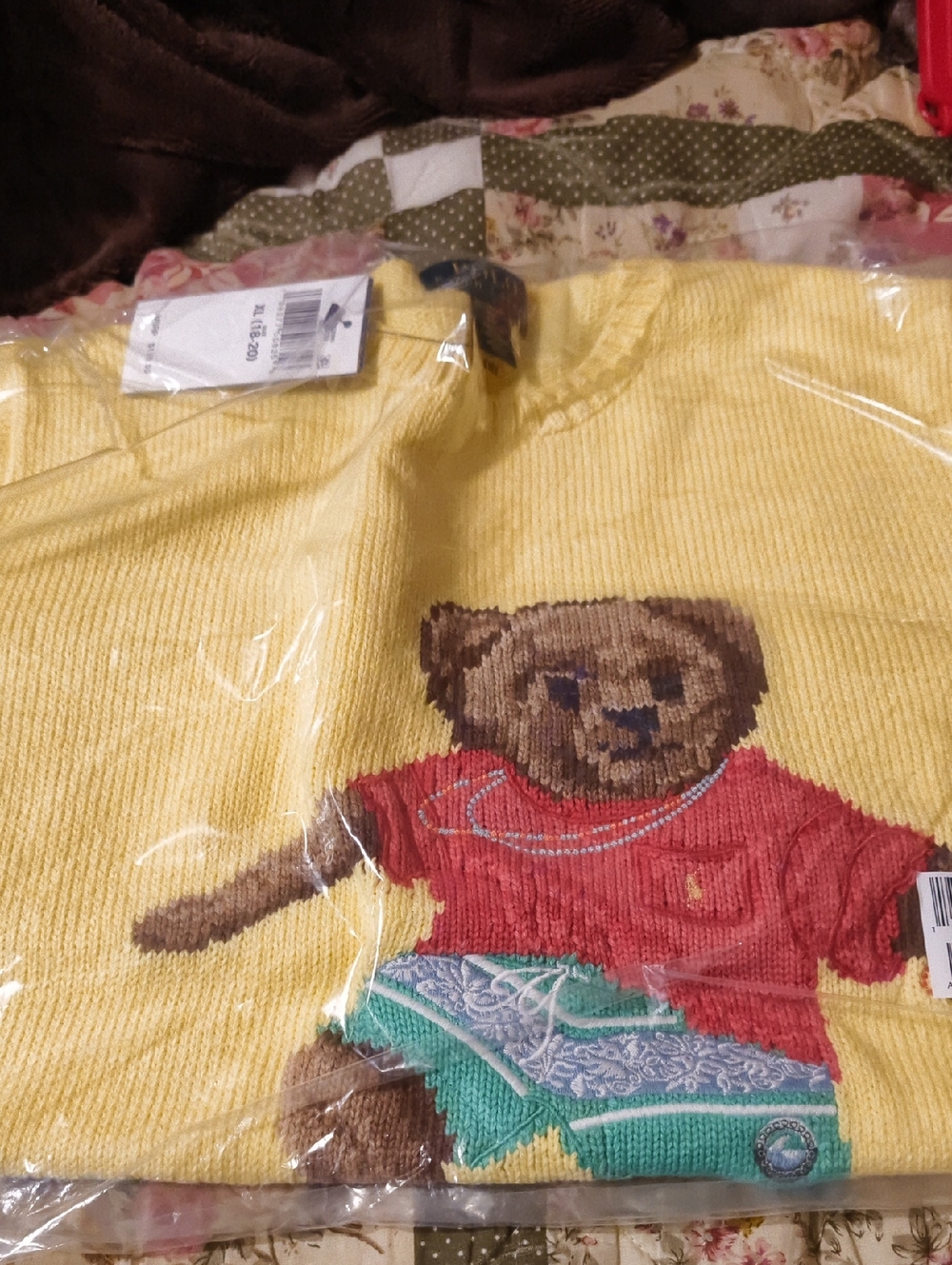 Polo by Ralph Lauren Yellow Bear Sweater with Red and Green Accents